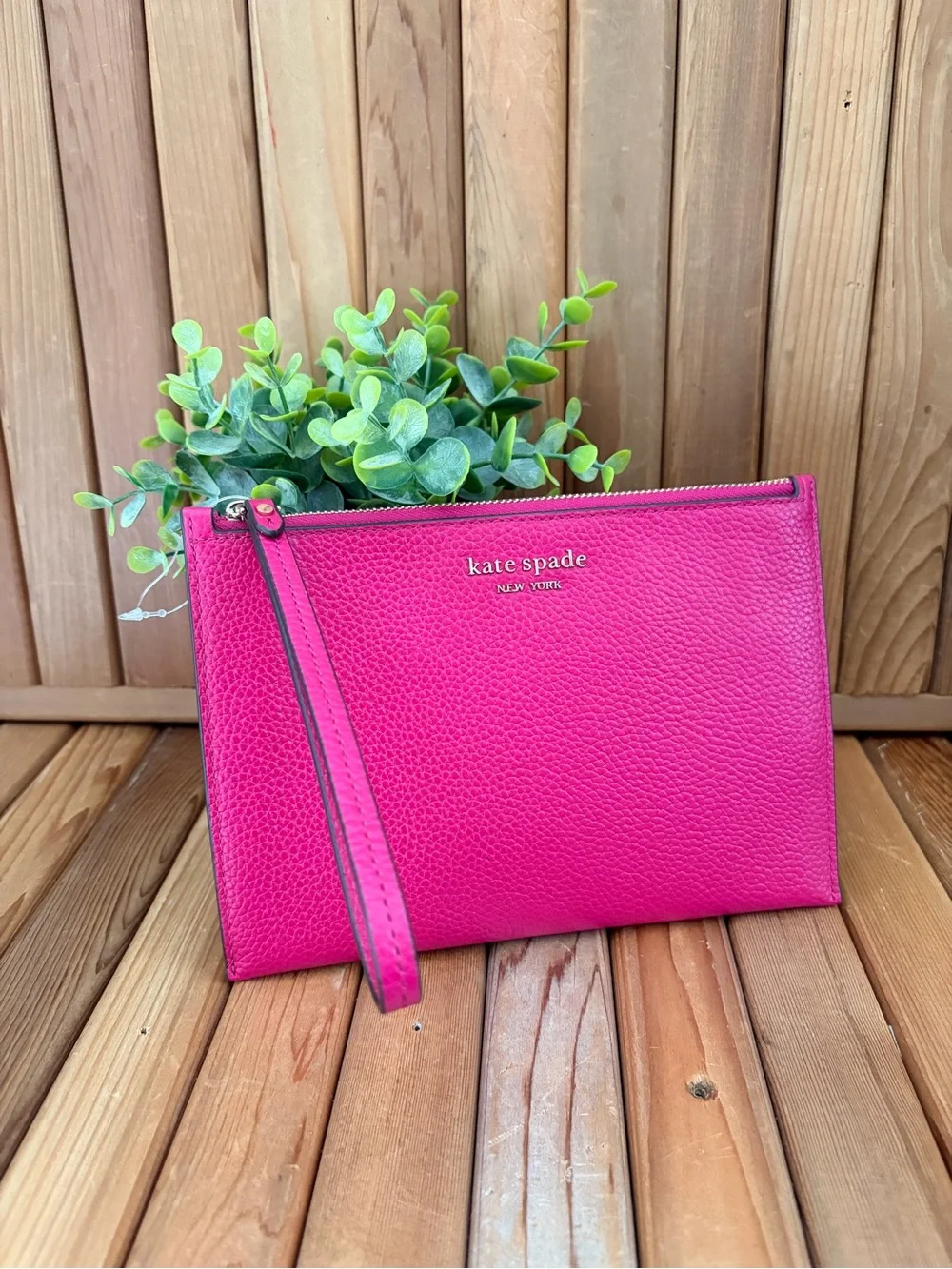 Kate Spade Keaton in Anemone Magenta Pink Leather Wristlet,